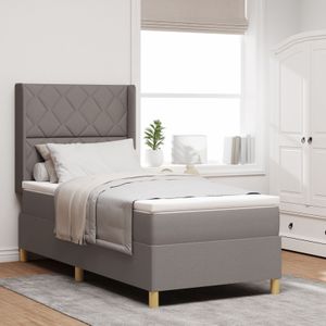 vidaXL LED Boxspringbett mit Matratze Taupe 90x200 cm Stoff