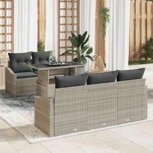 vidaXL 6-teiliges Garten Sofa Set mit Kissen Hellgrau Poly Rattan