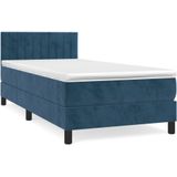 vidaXL Boxspringbett mit Matratze Dunkelblau 90x190 cm Samt
