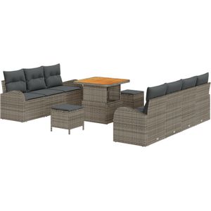 vidaXL 10-teiliges Garten Sofa Set mit Kissen Grau Poly Rattan Akazie,  2-Sitzer Garten Sofa mit Kissen Grau Poly Rattan,  3-teiliges Garten Essset mit Kissen Grau Poly Rattan Akazie