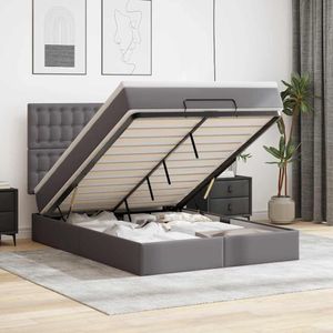 vidaXL Ottoman-Bett mit Matratze & LEDs Grau 140x200 cm Kunstleder