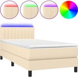 vidaXL Boxspringbett mit Matratze & LED Creme 100x200 cm Stoff
