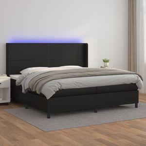 vidaXL Boxspringbett mit Matratze & LED Schwarz 200x200 cm Kunstleder