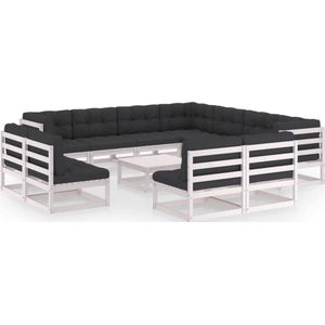 vidaXL 12-tlg. Garten-Lounge-Set mit Kissen Weiß Massivholz Kiefer