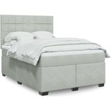vidaXL Boxspringbett mit Matratze Hellgrau 160x200 cm Samt