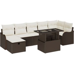 vidaXL 8-teiliges Garten Sofa Set mit Kissen Braun Poly Rattan,  2-Sitzer Garten Sofa mit Stauraum & Kissen Braun Poly Rattan