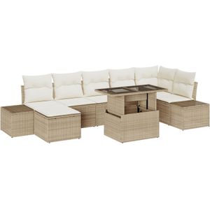 vidaXL 8-tlg. Garten-Sofagarnitur mit Kissen Beige Poly Rattan