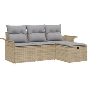 vidaXL 4-teiliges Garten Sofa Set mit Kissen Beige Poly Rattan,  2-Sitzer Garten Sofa mit Stauraum & Kissen Beige Poly Rattan
