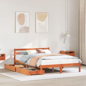 vidaXL Massivholzbett ohne Matratze Wachsbraun 140x200 cm Kiefernholz