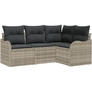 vidaXL 4-teiliges Garten-Sofa-Set mit Kissen Hellgrau Poly Rattan,  2-Sitzer Garten-Sofa mit Stauraum & Kissen Hellgrau Poly Rattan
