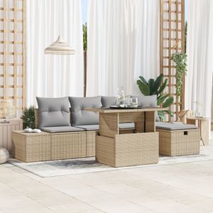 vidaXL 6-teiliges Garten-Sofa-Set mit Kissen Beige Poly Rattan