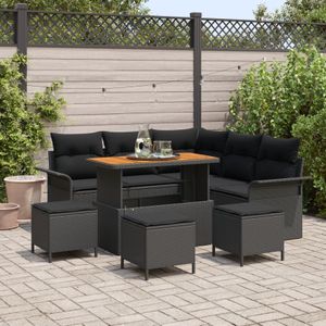 vidaXL 8-teiliges Gartensofa-Set mit Kissen Schwarz Poly Rattan Akazie,  2-Sitzer Gartensofa mit Stauraum & Kissen Schwarz Poly Rattan,  3-teiliges Garten Essset mit Kissen Schwarz Poly Rattan Akazie