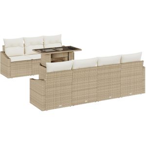 vidaXL 8-tlg. Garten-Sofagarnitur mit Kissen Beige Poly Rattan