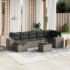 vidaXL 8-tlg. Garten-Sofagarnitur mit Kissen Grau Poly Rattan