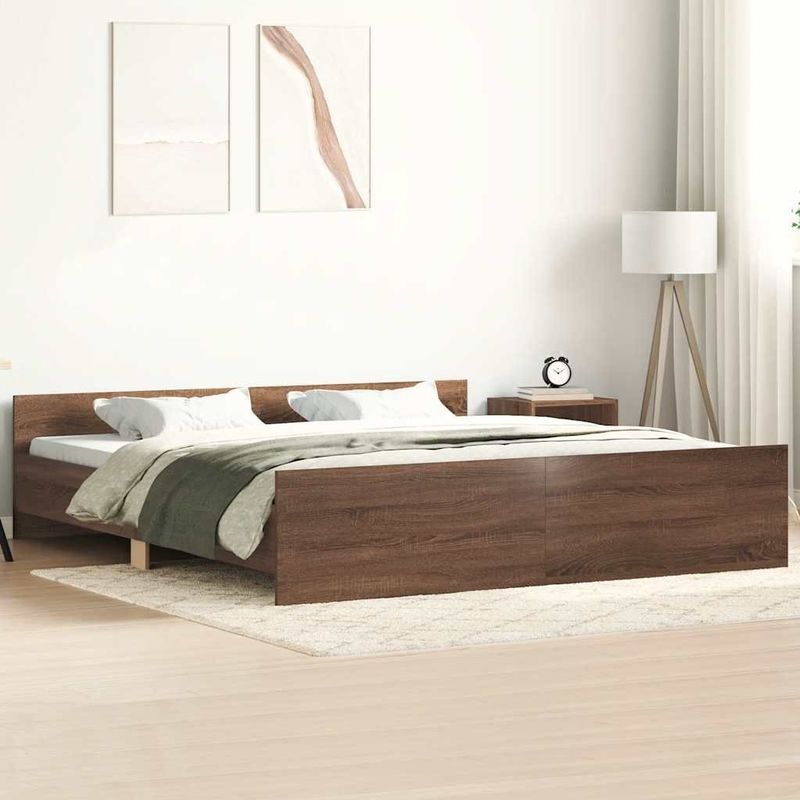 vidaXL Bettgestell mit Kopf- und Fußteil Braun Eiche-Optik 160x200 cm