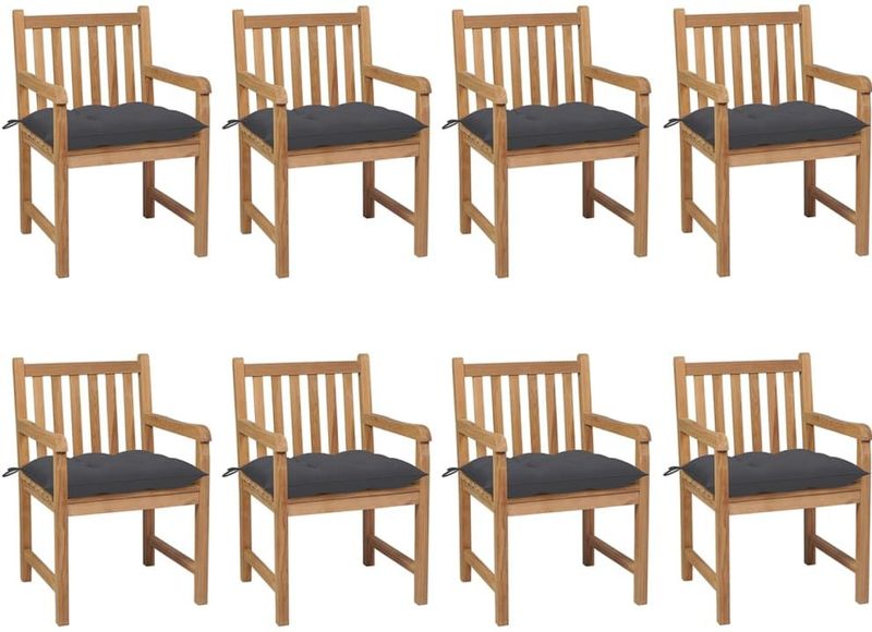 vidaXL Gartenstühle 8 Stk. mit Anthrazit Kissen Massivholz Teak