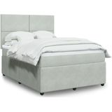 vidaXL Boxspringbett mit Matratze Hellgrau 160x200 cm Samt