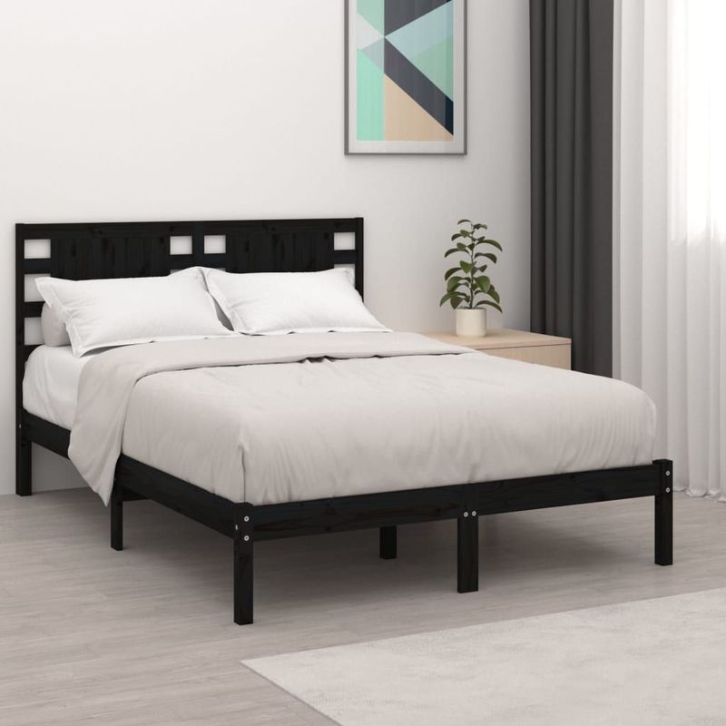 vidaXL Massivholzbett Schwarz Kiefer 140x190 cm