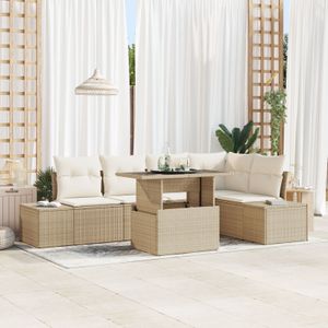 vidaXL 6-teiliges Garten Sofa Set mit Kissen Beige Poly Rattan