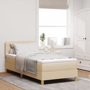 vidaXL LED Boxspringbett mit Matratze Creme 90x200 cm Stoff