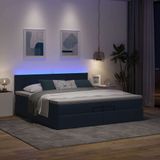 vidaXL Ottoman-Bett mit Matratzen & LEDs Blau 200x200 cm Stoff