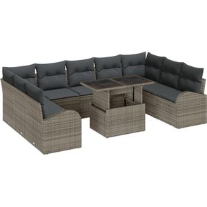 vidaXL 10-teiliges Garten-Sofa-Set mit Kissen Grau Poly-Rattan