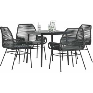 vidaXL 5-tlg. Garten-Essgruppe mit Kissen Schwarz Poly Rattan Glas