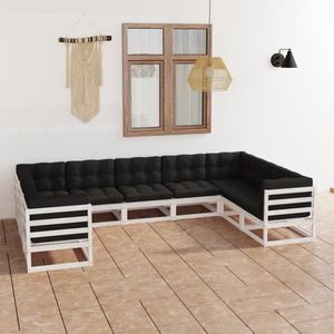 vidaXL 9-tlg. Garten-Lounge-Set mit Kissen Weiß Massivholz Kiefer