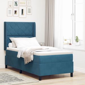 vidaXL Boxspringbett mit Matratze Dunkelblau 90x190 cm Samt