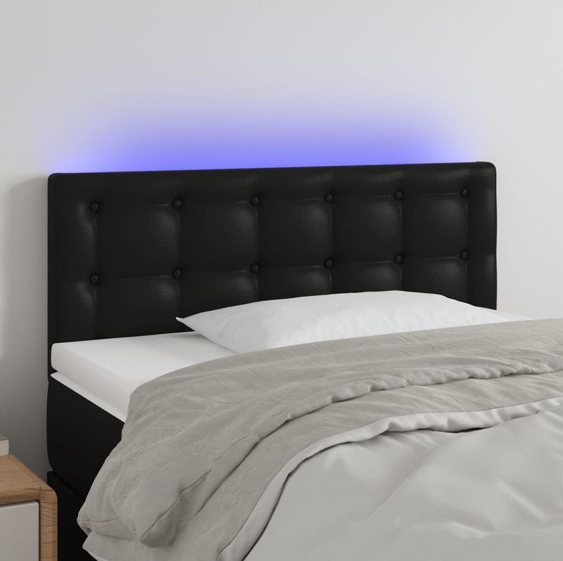 vidaXL LED Kopfteil Schwarz 100x5x78/88 cm Kunstleder