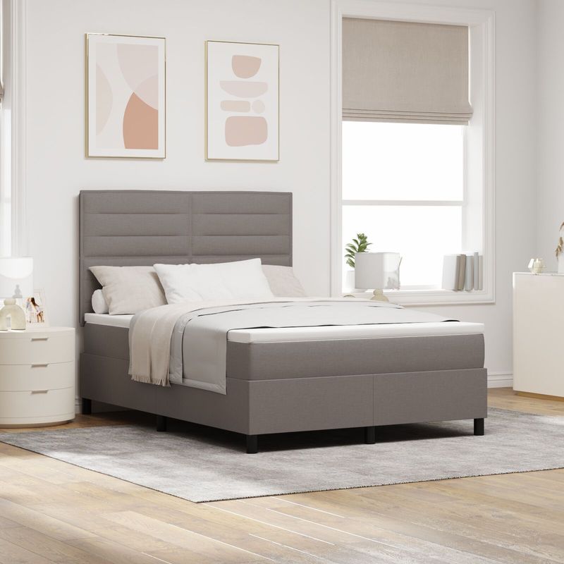 vidaXL Boxspringbett mit Matratze Taupe 140x200 cm Stoff
