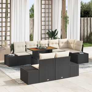 vidaXL 9-teiliges Garten Sofa Set mit Kissen Schwarz Poly Rattan