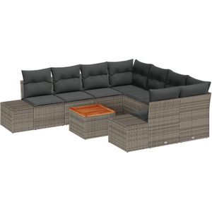 vidaXL 9-teiliges Garten Sofa Set mit Kissen Grau Poly Rattan Akazie