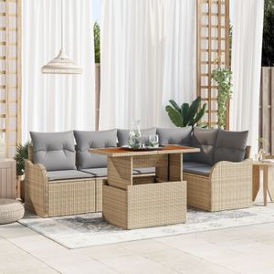 vidaXL 6-teiliges Garten-Sofa-Set mit Kissen Beige Poly Rattan,  2-Sitzer Garten-Sofa mit Stauraum und Kissen Beige Poly Rattan