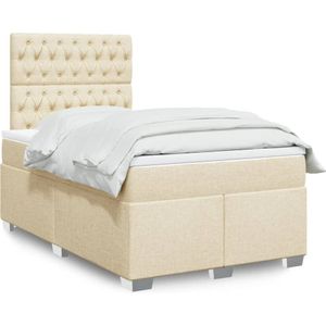 vidaXL Boxspringbett mit Matratze Creme 120x190 cm Stoff