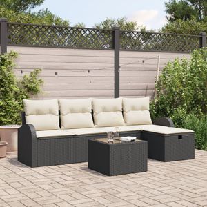 vidaXL 6-teiliges Garten-Sofa-Set mit Kissen in Schwarz aus Poly-Rattan
