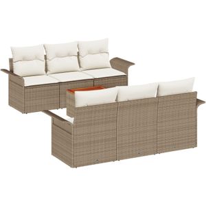vidaXL 7-teiliges Garten-Sofa-Set mit Kissen Beige Poly Rattan Akazie