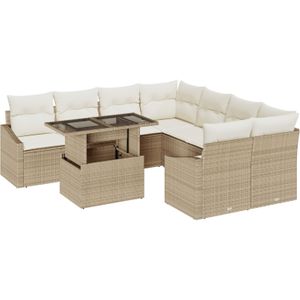 vidaXL 9-tlg. Garten-Sofagarnitur mit Kissen Beige Poly Rattan