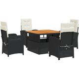 vidaXL 5-tlg. Garten-Essgruppe mit Kissen Schwarz Poly Rattan