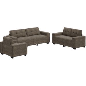 vidaXL 3-teilige Sofagarnitur mit Kissen in Dunkelgrau Kunstleder