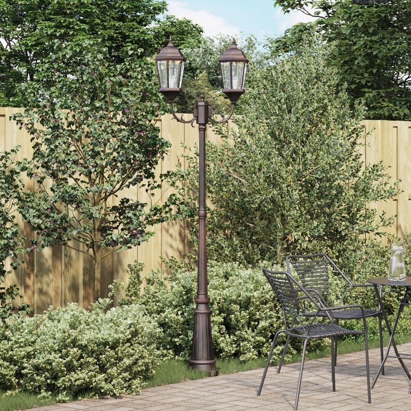 vidaXL Gartenlaterne mit 2 Lampen E27 Bronze 235 cm Aluminium