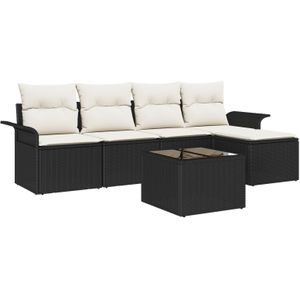 vidaXL 5-teiliges Garten-Sofa-Set mit Kissen Braun Poly-Rattan,  2-Sitzer Garten-Sofa mit Stauraum & Kissen Schwarz Poly-Rattan