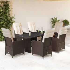 vidaXL 7-tlg. Garten-Bistro-Set mit Kissen Braun Poly Rattan