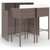 vidaXL 3-tlg. Gartenbar-Set mit Kissen Poly Rattan Braun
