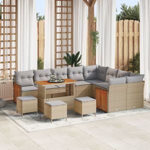 vidaXL 12-teiliges Garten Sofa Set mit Kissen Beige Poly Rattan Akazie,  3-teiliges Garten Essset mit Kissen Beige Poly Rattan Akazie,  2-Sitzer Garten Sofa mit Kissen Beige Poly Rattan