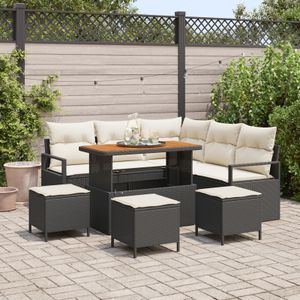 vidaXL 8-teiliges Garten-Sofa-Set mit Kissen Schwarz Poly-Rattan Akazie,  2-Sitzer Garten-Sofa mit Kissen Schwarz Poly-Rattan,  3-teiliges Garten-Esszimmer-Set mit Kissen Schwarz Poly-Rattan Akazie