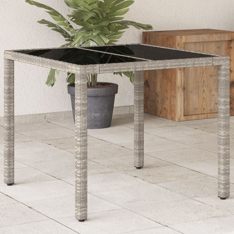 vidaXL Gartentisch mit Glasplatte Hellgrau 90x90x75 cm Poly Rattan