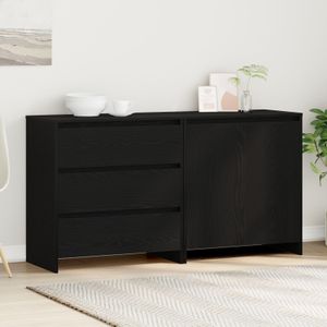 vidaXL 2-teilige Sideboards aus schwarzem Holzwerkstoff