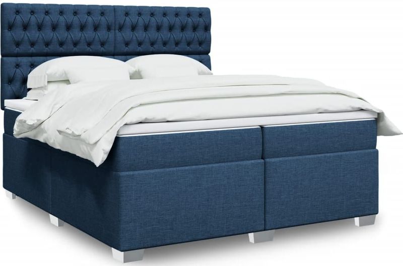 vidaXL Boxspringbett mit Matratze Blau 200x200 cm Stoff
