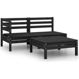 vidaXL 3-tlg. Garten-Lounge-Set Massivholz Kiefer Schwarz